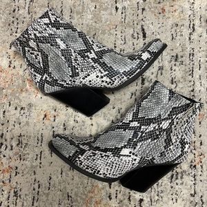 Snake detail faux leather booties